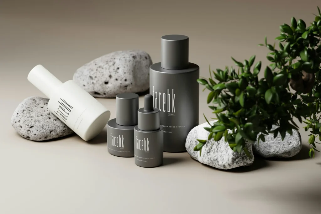 Minimal niacinamide serum bottles with soft beige aesthetic for oily and acne-prone skin
