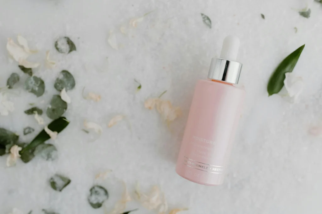 Moisturizing skincare routine with hyaluronic acid serum