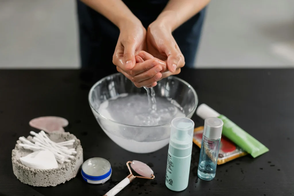 Basic skincare products including cleanser serum moisturizer and sunscreen