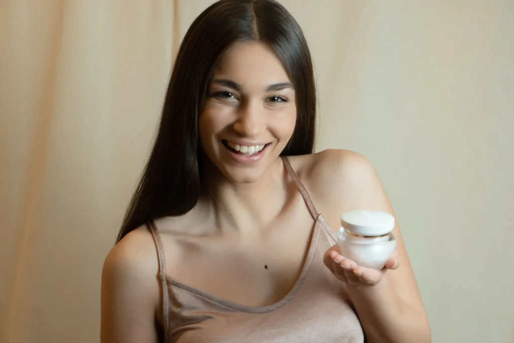 Hydrating face cream with ceramides helping relieve dryness and improve skin texture
