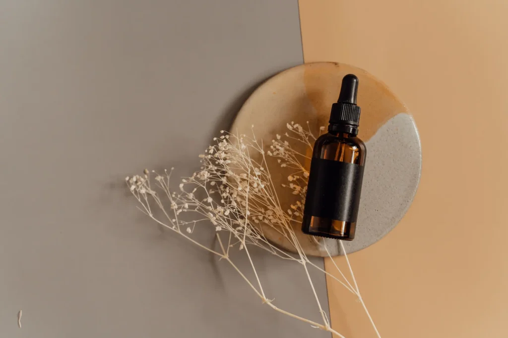 Salicylic acid serum for acne-prone skin with clean skincare laboratory background