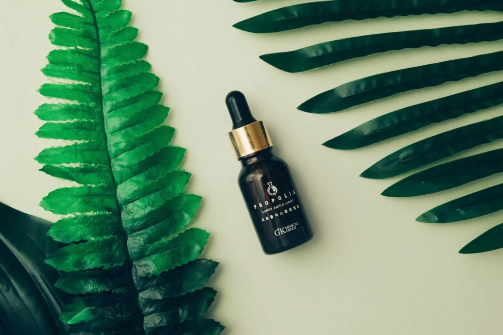 Salicylic acid serum for acne-prone skin with clean skincare laboratory background
