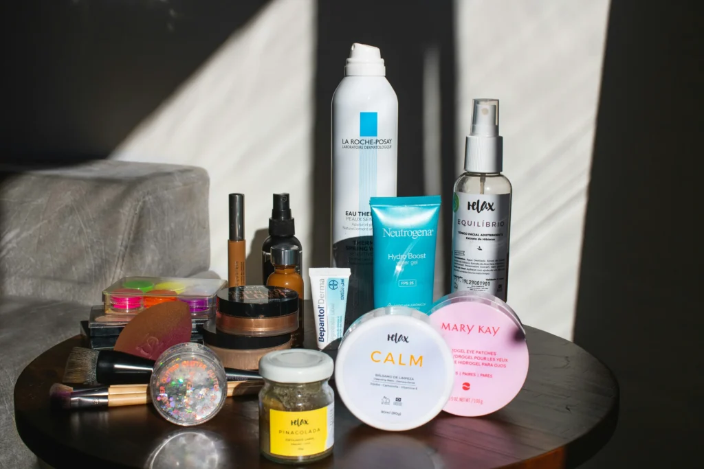 Morning skincare routine products arranged in the correct order