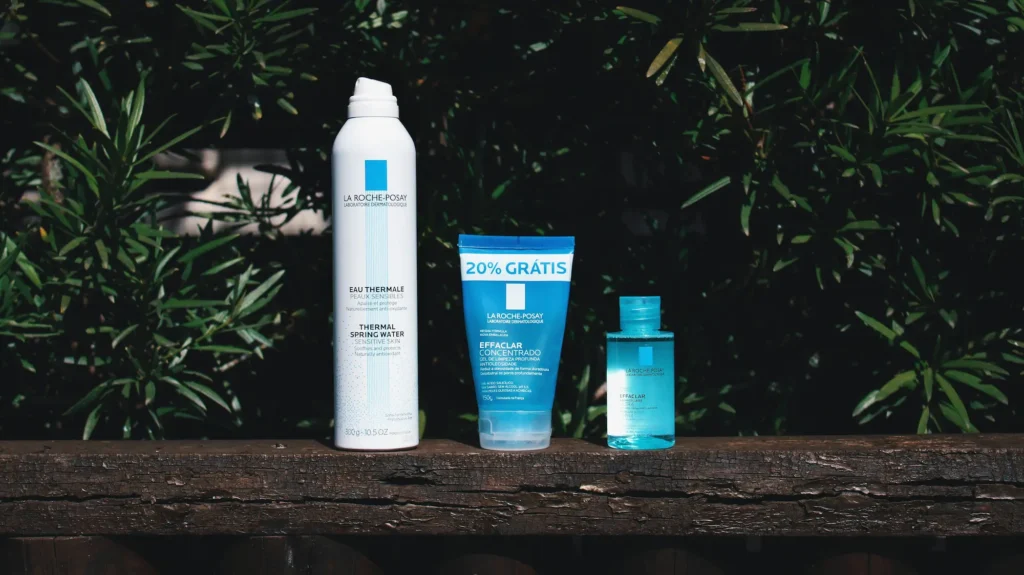 Morning skincare routine products arranged in the correct order